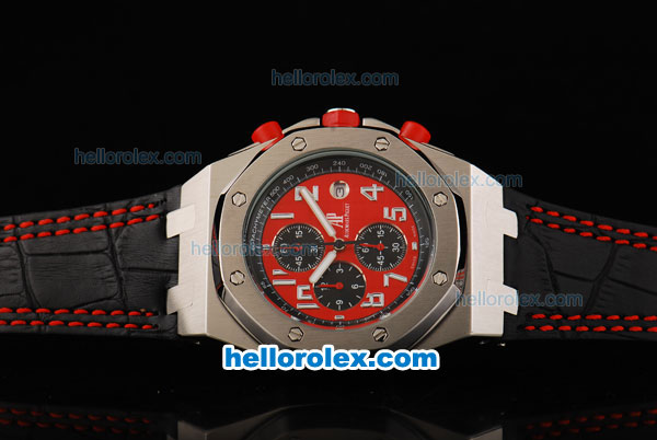Audemars Piguet Royal Oak Offshore Japanese Miyota Quartz Movement with Red/Black Dial and Silver Case-Black Leather Strap - Click Image to Close